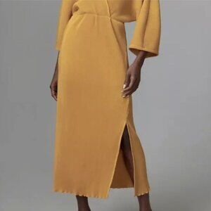 Anthropologie Plus 1x Pleated Mustard Yellow maxi dress NWT PLUS Size